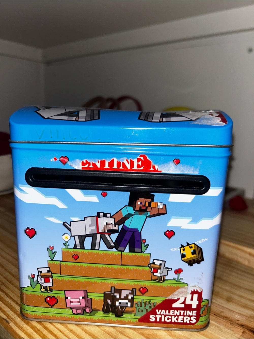Minecraft Blue Metal Mailbox with Valentine Stickers